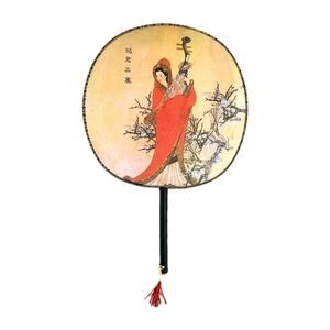 Vtg HandPainted Silk Paddle Fan Tuangshan Chinese Beauty Wang Zhaojun Bamboo